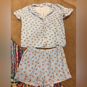 Forever 21 Pajama Set with Orange Print peaches🍑